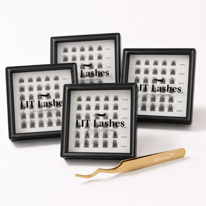 Pack of 4 - Glued Cluster Lashes + FREE Tweezers