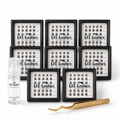 Pack of 8 - Glued Cluster Lashes + FREE Tweezers & Lash Shampoo