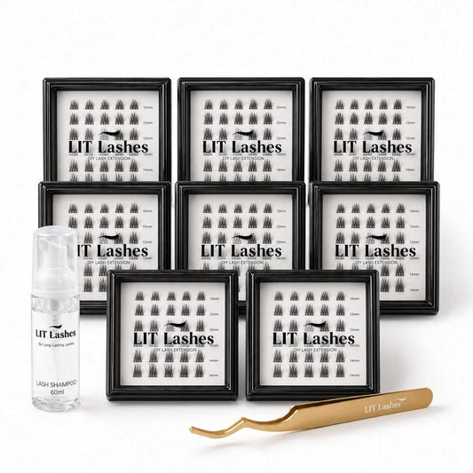 Pack of 8 - Glued Cluster Lashes + FREE Tweezers & Lash Shampoo