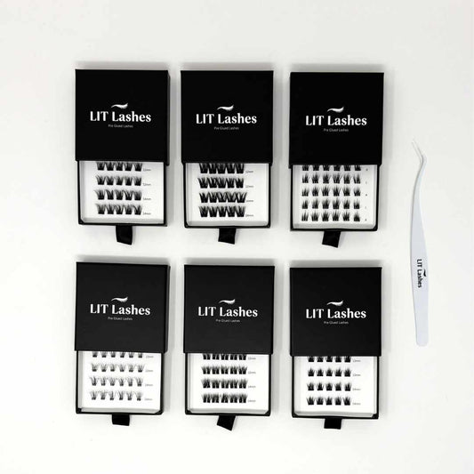 Pack of 6 - Press On Lashes, Mixed Lengths + FREE tweezers