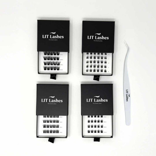 Pack of 4 - Press On Lashes, Mixed Lengths + FREE tweezers