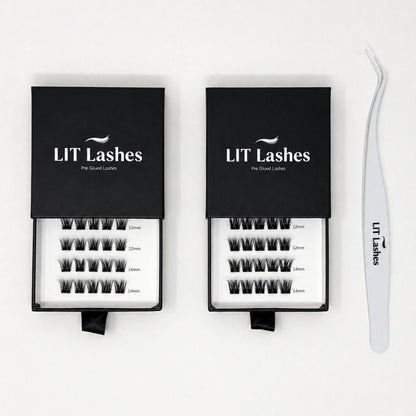 Pack of 2 - Press On Lashes, Mixed Lengths + FREE tweezers - LIT Lashes