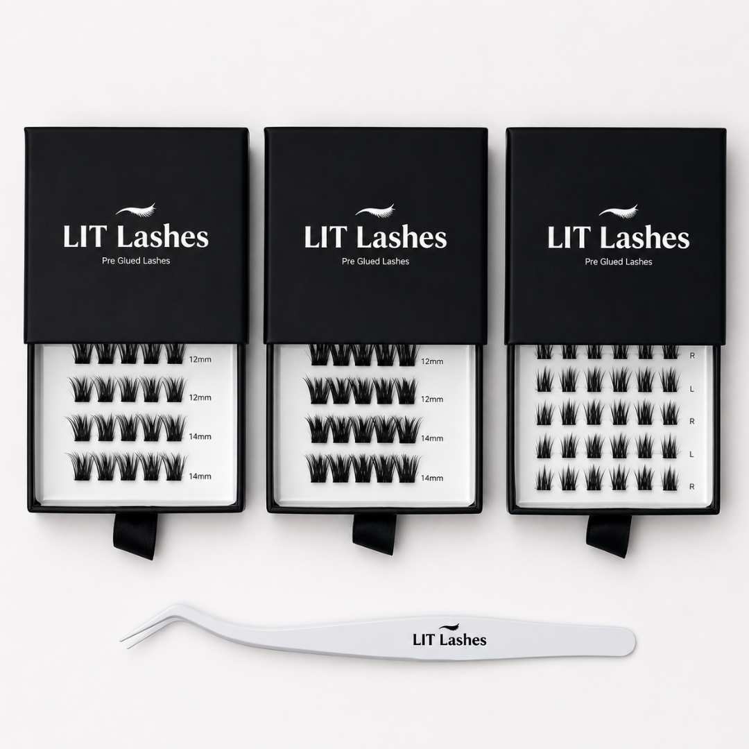 Pack of 3 - Press On Lashes, Mixed Lengths + FREE tweezers - LIT Lashes