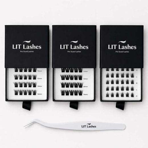 Pack of 3 - Press On Lashes, Mixed Lengths + FREE tweezers