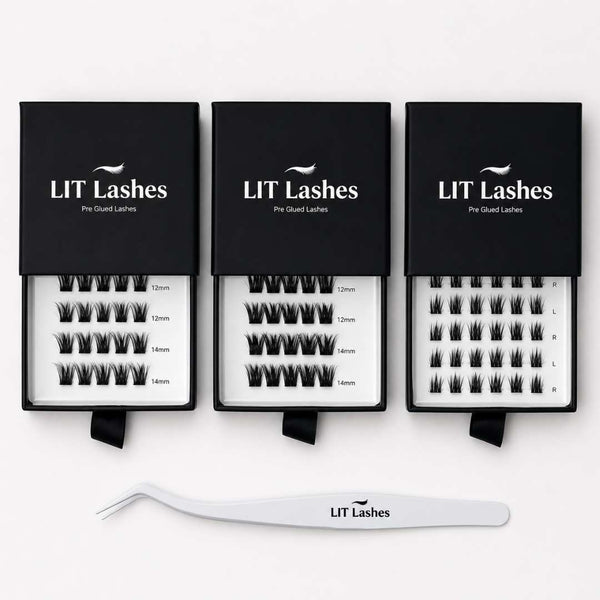 Pack of 3 - Press On Lashes, Mixed Lengths + FREE tweezers - LIT Lashes