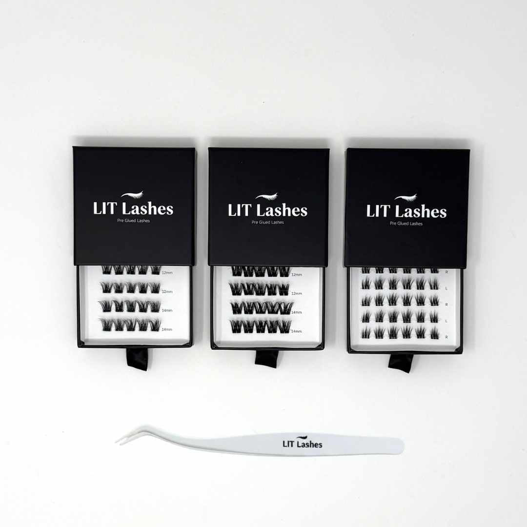 Pack of 3 - Press On Lashes, Mixed Lengths + FREE tweezers - LIT Lashes