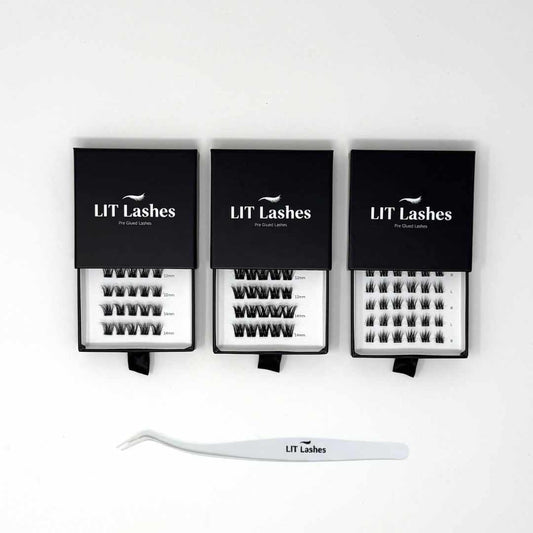Pack of 3 - Press On Lashes, Mixed Lengths + FREE tweezers - LIT Lashes