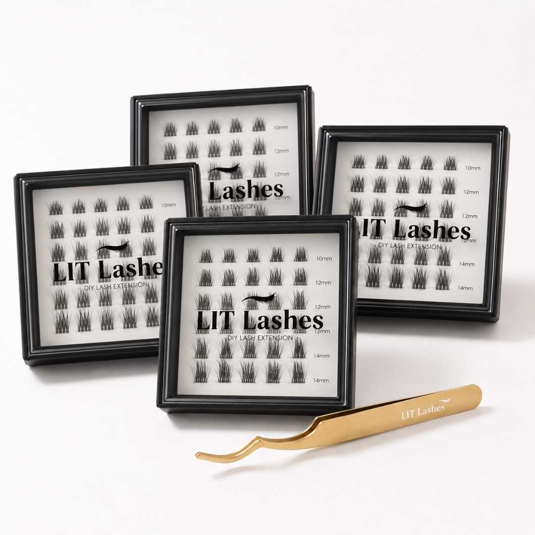 Pack of 4 - Glued Cluster Lashes + FREE Tweezers - LIT Lashes
