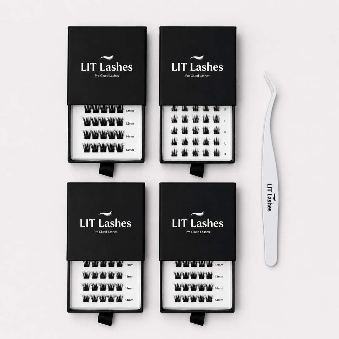 Pack of 4 - Press On Lashes, Mixed Lengths + FREE tweezers - LIT Lashes