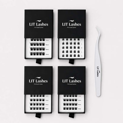 Pack of 4 - Press On Lashes, Mixed Lengths + FREE tweezers - LIT Lashes