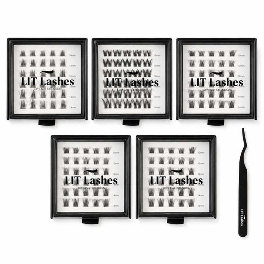 Pack of 5 - Glued Cluster Lashes + FREE Tweezers - LIT Lashes