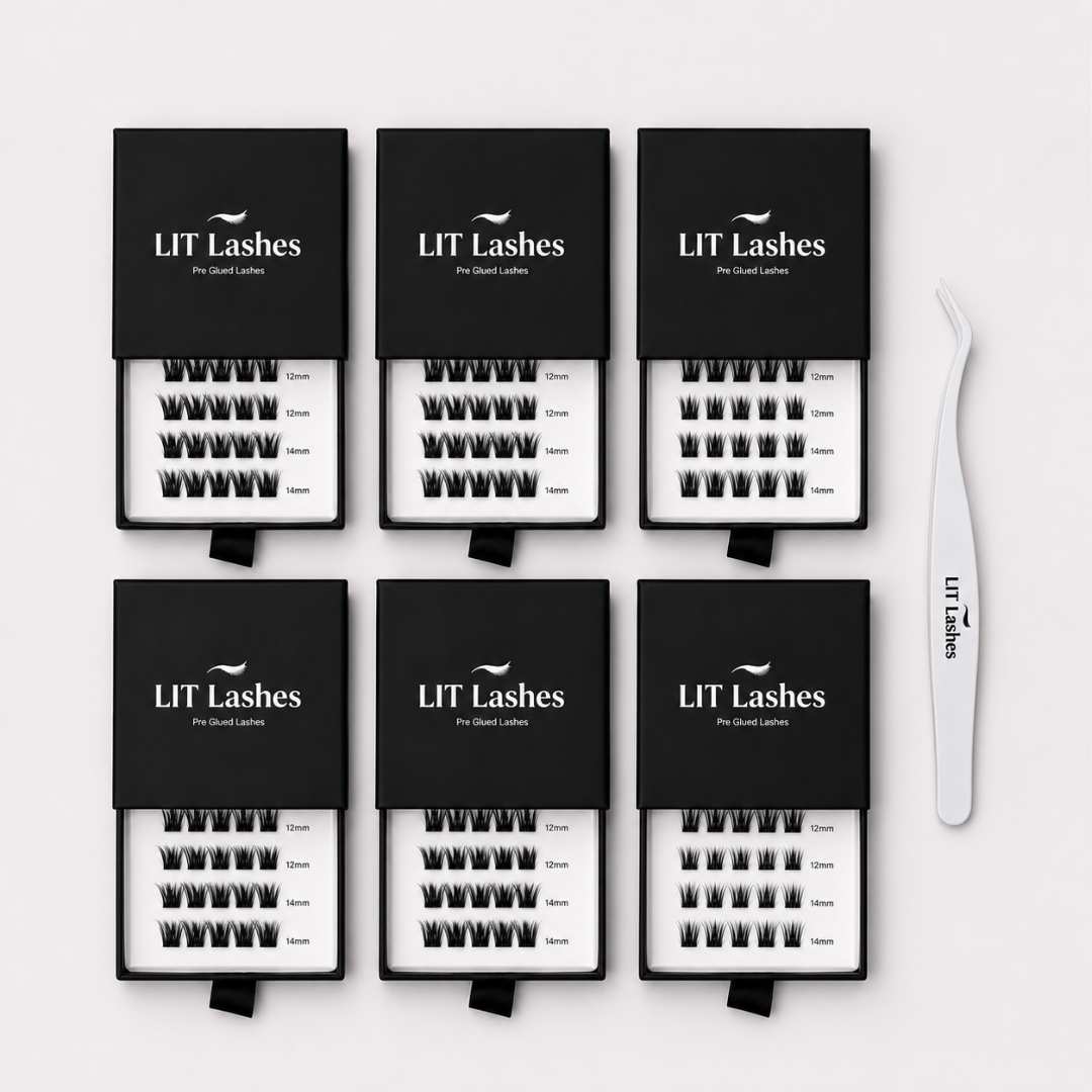 Pack of 6 - Press On Lashes, Mixed Lengths + FREE tweezers - LIT Lashes