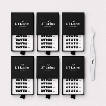 Pack of 6 - Press On Lashes, Mixed Lengths + FREE tweezers - LIT Lashes