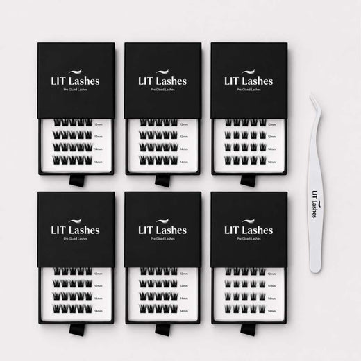 Pack of 6 - Press On Lashes, Mixed Lengths + FREE tweezers