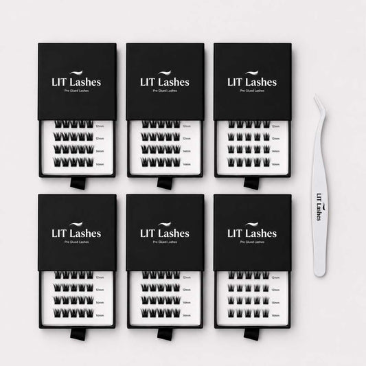 Pack of 6 - Press On Lashes, Mixed Lengths + FREE tweezers - LIT Lashes